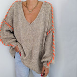 Baggy Print V-Neck Long Sleeve Sweater