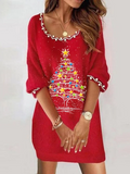 Christmas Sequin Print Crew Neck Dress