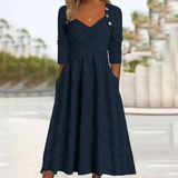 Cross Design Side Pocket Plain Midi Dress