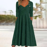 Cross Design Side Pocket Plain Midi Dress