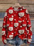 Retro Christmas Santa Print Knit Pullover Sweater