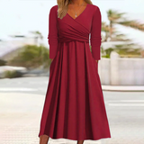 Showy Plain Long Sleeve Midi Dress