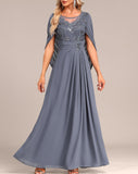 Dusty Blue Patchwork Half Sleeve Round Neck Maxi Dress