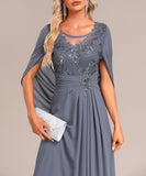 Dusty Blue Patchwork Half Sleeve Round Neck Maxi Dress