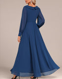 Navy Surplice Long Sleeve V Neck Maxi Dress