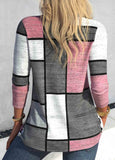 Pink Button Geometric Print Long Sleeve T Shirt