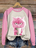 Funny Cute Clipart Cat Coffee Printed Sweatshirt