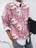 Women's Pink Santa Print Knitted Cardigan