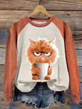 Funny Cute Clipart Cat Coffee Printed Sweatshirt