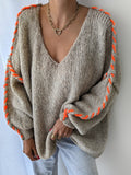 Baggy Print V-Neck Long Sleeve Sweater