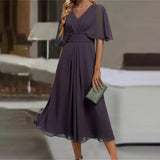 Solid Color V-neck Casual Swing Dress