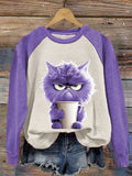 Funny Cute Clipart Cat Coffee Printed Sweatshirt