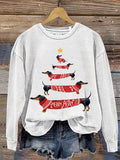 Christmas Tree Animal Dachshund Print Casual Sweatshirt