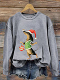 Women's Merry Christmas Cute Dachshund Dog Print Casual Sweatshirt