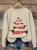 Christmas Tree Animal Dachshund Print Casual Sweatshirt