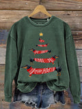 Christmas Tree Animal Dachshund Print Casual Sweatshirt