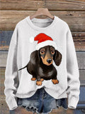 Retro Christmas Dachshund Dog Christmas Gift Art Print Knit Pullover Sweater