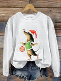 Women's Merry Christmas Cute Dachshund Dog Print Casual Sweatshirt