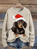 Retro Christmas Dachshund Dog Christmas Gift Art Print Knit Pullover Sweater