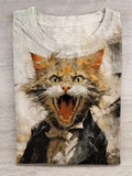 Cat Art Print Casual T-Shirt