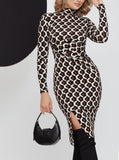 Elegant geometric print stretch dress