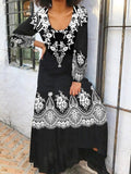 Retro Black Print Long Sleeve Floral Dress