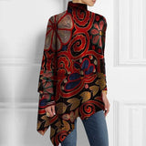 Oversized Artistic Floral Ribbon Mock Neck Top