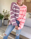 Striped Drop Shoulder Round Neck Blouse