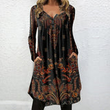 Groovy Long Sleeve Print Midi Dress