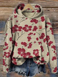 Vintage Cherry Blossoms Graphic Print Hooded Sweatshirt