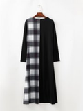 Grid Long Sleeves Long Maxi Dress