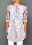 Layered Hem Round Neck Lace Panel T Shirt