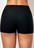 Mid Waisted Black Elastic Detail Swimwear Shorts