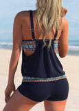 Navy Blue Tribal Print Wide Strap Tankini Set