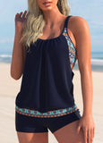 Navy Blue Tribal Print Wide Strap Tankini Set