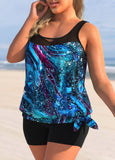 Starry Night Print Tie Side Plus Size Tankini Set