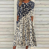 Scoop Neck Half Sleeve Graphic Floral Printed Pockets Midi Dress