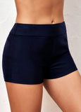 Skinny Navy Blue Mid Waist Swim Shorts