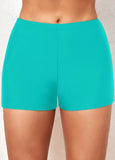 Mid Waist Cyan Elastic Detail Swim Shorts