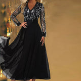 Cool Black Plain Long Sleeve Midi Dress