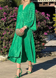 Long Sleeve Waist Tie Green Dress