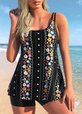 Black Tribal Print Double Straps Swimdress Set