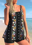 Black Tribal Print Double Straps Swimdress Set