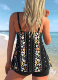 Black Tribal Print Double Straps Swimdress Set