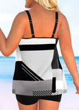 Geometric Print Plus Size Black Double Straps Tankini Set