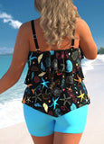 Marine Life Print Layered Hem Plus Size Tankini Set