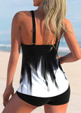 Cross Strap Ombre Color Block Tankini Top