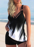 Cross Strap Ombre Color Block Tankini Top