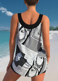 Tribal Print Black Striped Tankini Top