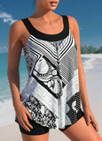 Tribal Print Black Striped Tankini Top